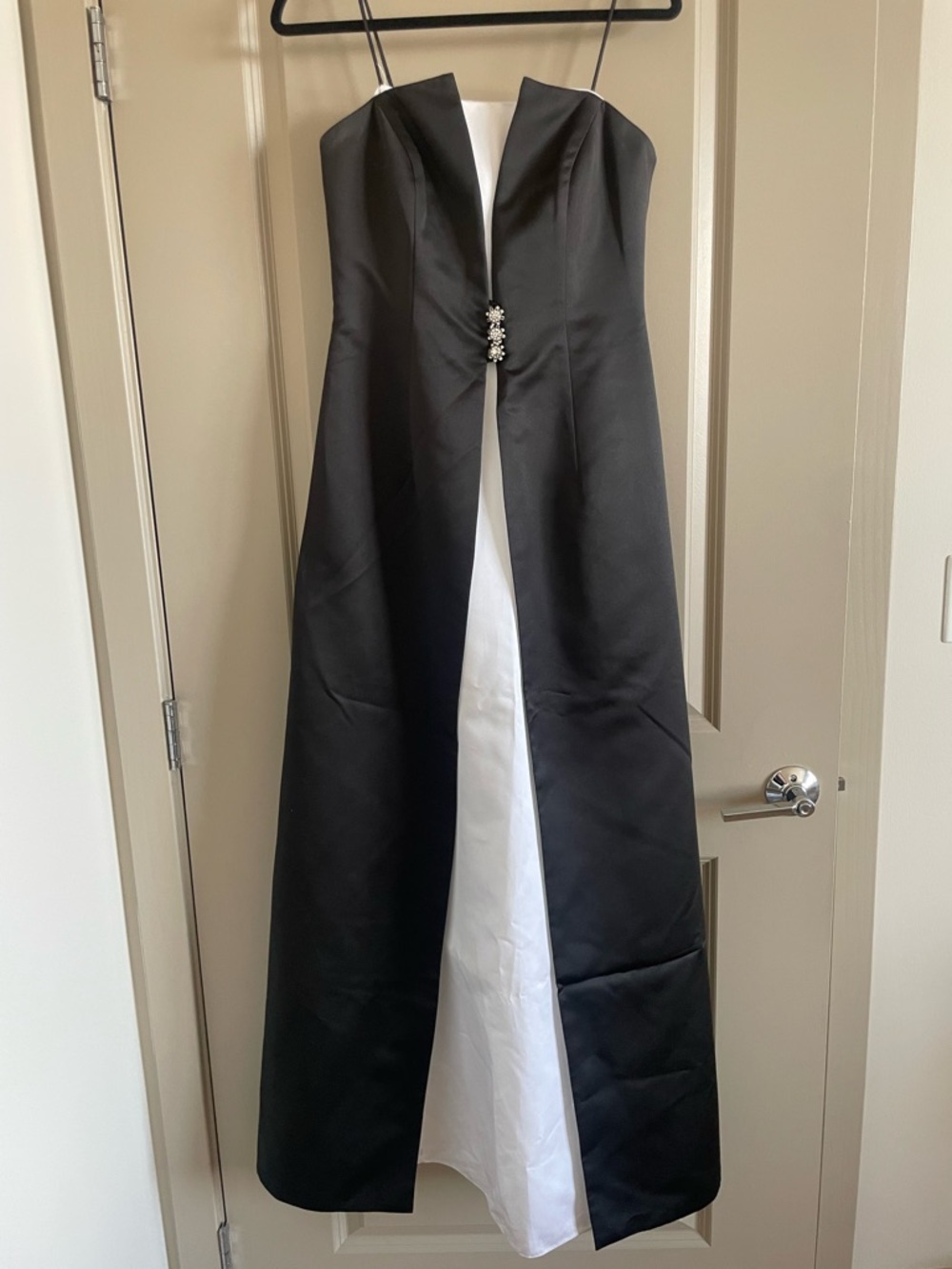 Vintage Michaelangelo Black and White Strapless Prom Gown with Center Brooch